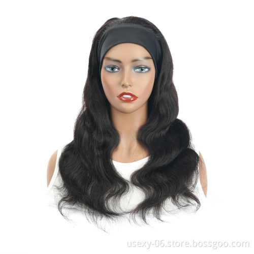 Full Cuticle Water Wave Machine Made Wigs Soft Natural Color Non Lace Hand Band Wig Human Hair Wigs